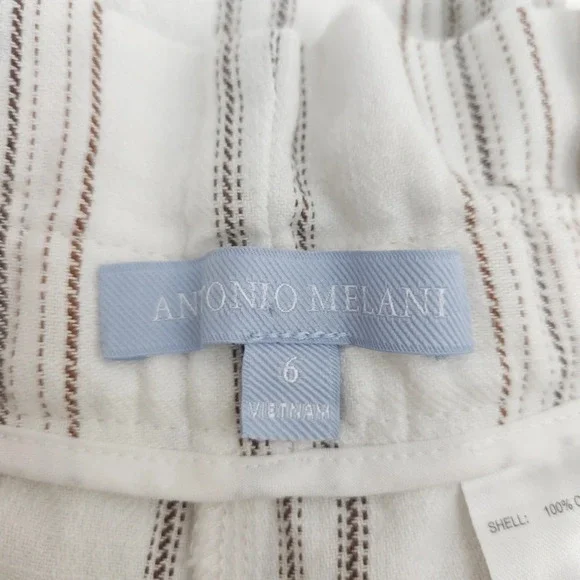 Antonio Melani Cropped Wide Leg Pants White Striped High Rise Pleated Palazzo - Picture 5 of 7